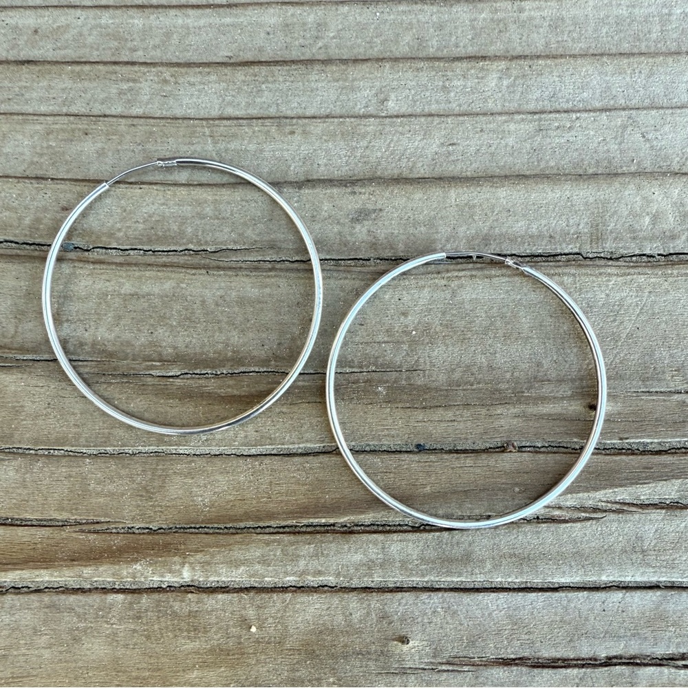 Bundle 3 for 50% off 1970s Deadstock 1.5" Silver Hoop Earrings